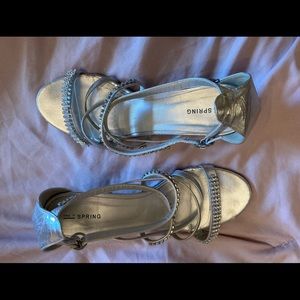 CALL IT SPRING Silver Strappy Wedges Size 10